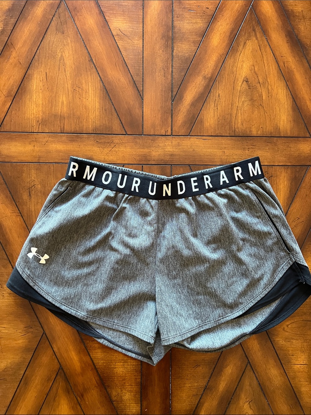 Under Armour Women's Heather Gray Athletic Shorts with Black Waistband